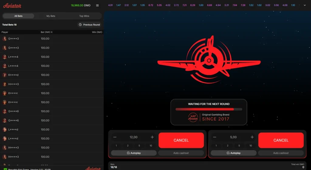 Aviator MELBET waiting screen showing the Original Gambling Brand since 2017 badge