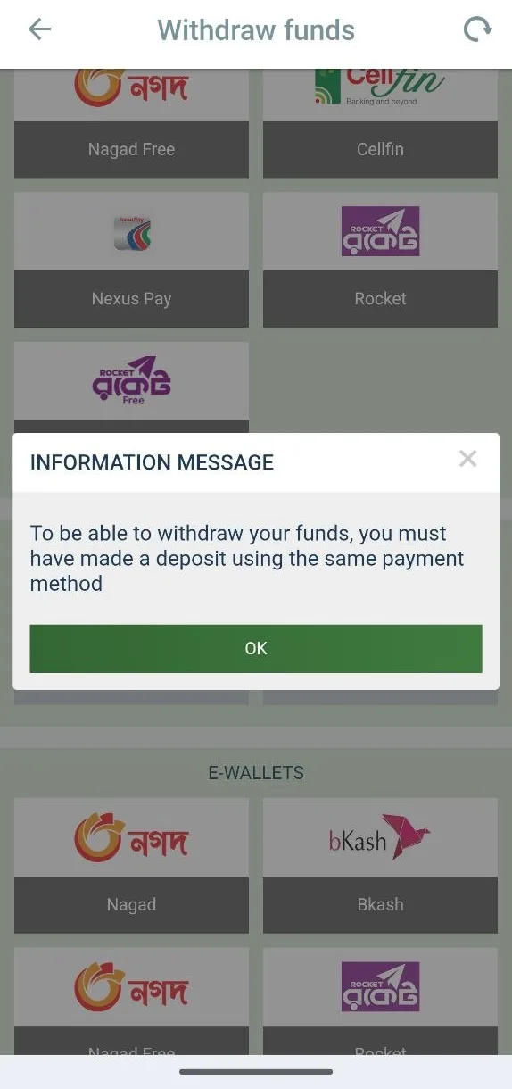 Melbet BD notice: withdrawals require a deposit through the same payment method
